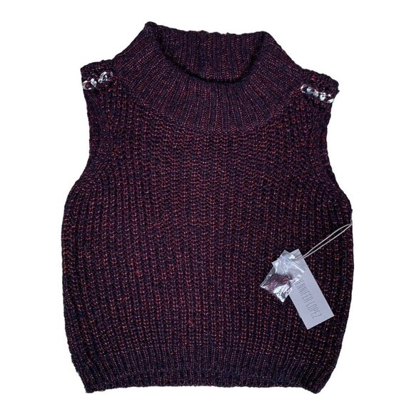 NWT Jennifer Lopez Chunky Sweater Vest  Turtle Neck Top Size XS - Picture 1 of 4